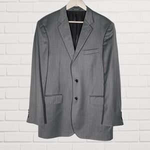 Bagliani Men Suit Jacket 42 L Gray Pinstripe Zegna Wool Silk Sport Coat 2 Button